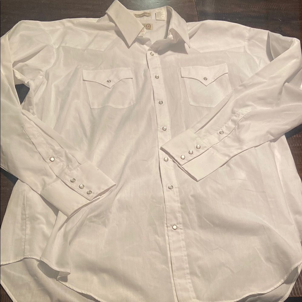 Vintage sheplers western Pearl snap dress shirt men’s tall 18.5–37 white